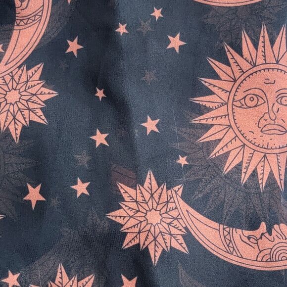 Celestial Kimono Womens One Size Black Brown Sheer Sun Moon Stars Midi Cover Up - Picture 14 of 15